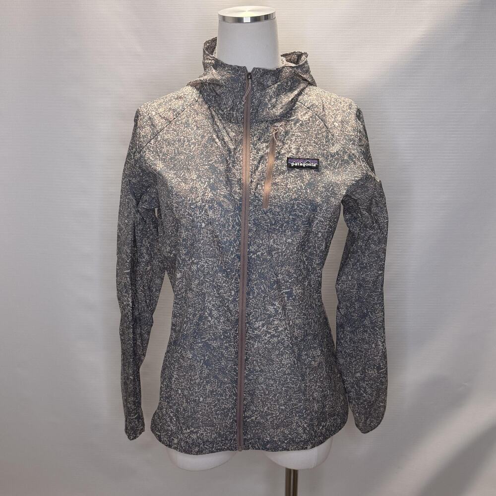 Patagonia Jacket Womens Medium Gray Camo Houdini Hooded Windbreaker Running